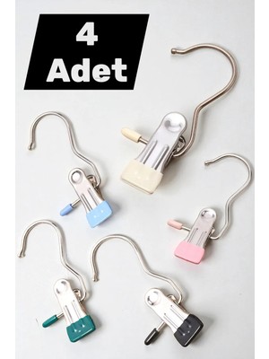 Mikasso 4lü Metal Eşarp Askısı Şal Askısı Silikon Uçlu Çok Amaçlı Askı Mandallı Kanca Kancalı Klips Metal Ço