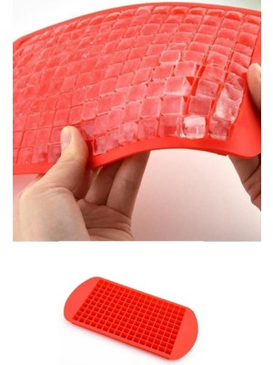 Mikasso 160'LI Mini Küp Şekilli Silikon Buzluk - Kırmızı Renk Mini Küplü Sunum Buzluk Silikon