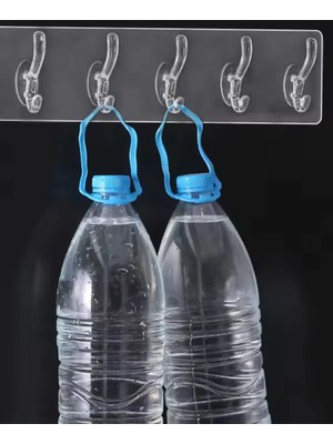 Mikasso Combo 6'lı Kendinden Yapışkanlı Güçlü Şeffaf Askılık - Kapı Arkası Mutfak Duvar Banyo Askılığı Gri