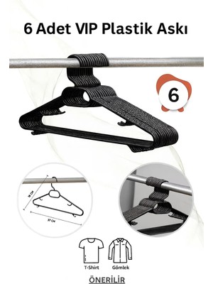 Mikasso Siyah Plastik Elbise Kıyafet Askısı 6 Adet Plastik Elbise Askısı Siyah Vıp Plastik Siyah Tr