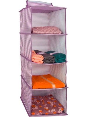 Mikasso 4 Bölmeli Asılabilir Dolap Düzenleyici 24X29X64 cm Kumaş Pembe Tr