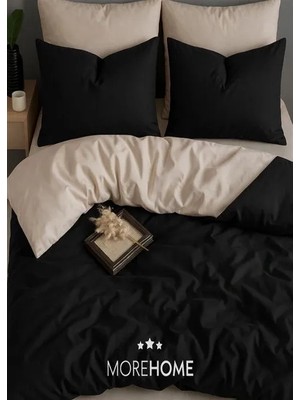 More Home Tek  Kişilik Yorgan Kılıfı + Yastık Kılıfı  (Çarşafsız) Siyah-Bej