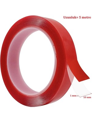 Mikasso Çift Taraflı Bant Şeffaf Silikonlu Su Geçirmez Akrilik Montaj Bandı (5 mt x 10 Mm)