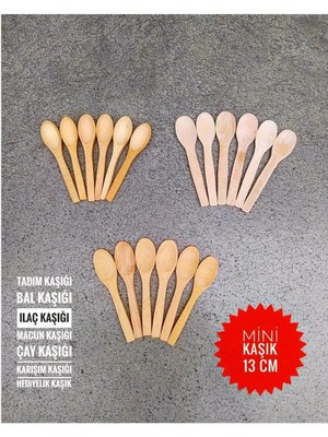 Mikasso 6 Lı Mini Ahşap Tadım Kaşığı Şeker , Bal , Macun Kaşığı Daldız , Baharat Ölçek , Hediyelik 13 cm Ahş