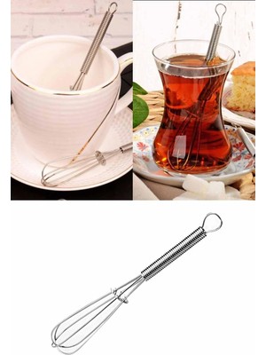Mikasso Paslanmaz Çelik Mini Çırpıcı Şeklinde Mini Çay Kahve Kaşığı 1 Adet Metal Metalik