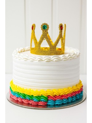 NessiWorld Altın Işıltılı Pasta Tacı Pasta Üstü Taç Plastik Malzeme 8x8 cm