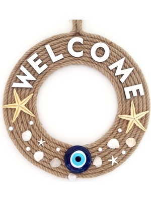 Ett Jüt Ipten Deniz Yıldızlı Nazar Boncuklu Incili Deniz Yıldızlı Welcome Yazılı Kapı Süsü