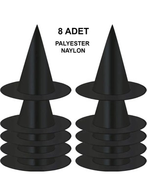 Nessiworld 8 Adet Siyah Cadı Şapkası – Yetişkin & Çocuk Kostüm Aksesuarı