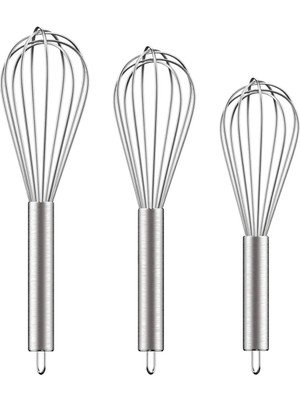 Mikasso 3'lü Çırpıcı Set, Paslanamaz Çelik Tel Çırpıcı, Karıştırıcı Çelik