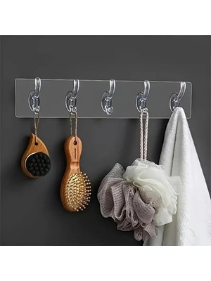 Mikasso Yapışkanlı Şeffaf Duvar Askısı Banyo Mutfak Düzenleyici Askı Pratik Kanca Askılık Havlu Lif Taşıma P