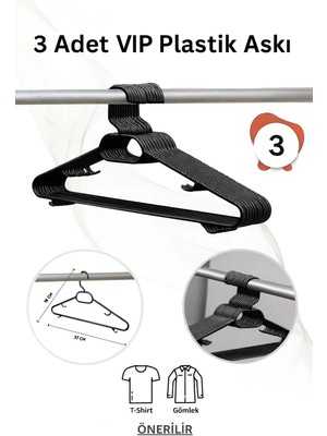 Mikasso Siyah Plastik Elbise Kıyafet Askısı 3 Adet Plastik Elbise Askısı Siyah Vıp Plastik Siyah Tr
