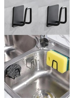 Mikasso Bulaşık Süngeri Tutacağı Evye Düzenleyici Telli Bulaşık Süngeri Tutucu Askı 1 Adet Metal Siyah Tr