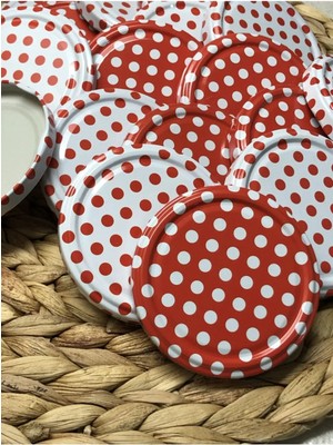 Mikasso Metal Puantiyeli Kavanoz Konserve Kapağı 20 Adet Metal Kırmızı