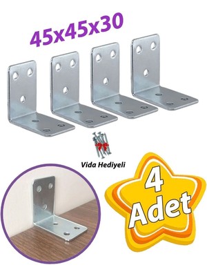 Mikasso 4 Adet Mobilya Eşya Dolap Duvar Sabitleyici Köşe Bağlantı L Demir Gönye Deprem Güvenliği 45X45X30MM