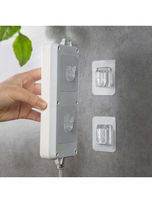 Mikasso 10 Çift-Çift Taraflı Yapışkanlı Geçmeli Klips –şeffaf Duvar Askısı, Delik Yok Vida Yok Duvar Kancası