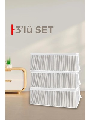 Mikasso Baza Altı Düzenleyici Hurç 3'lü Set 22X45X65 Büyük Boy Fermuarlı Şık Tasarım Tela Gri Tr