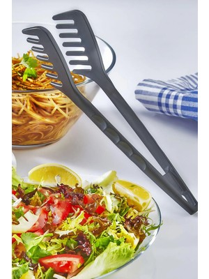 Mikasso Pratik Yanmaz Yapışmaz Yüksek Isıya Dayanıklı Sert Plastik Makarna ve Salata Servis Maşası Plastik S