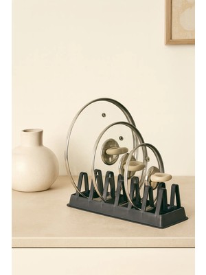 Mikasso Pratik 6 Bölmeli Tencere Kapağı Organizeri Tencere Kapak Rafı 6'lı Tencere Tabak Kapak Düzenleyicisi