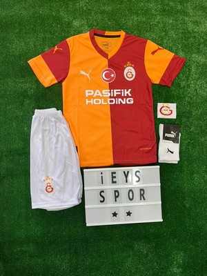 Kişiye Özel Isim ve Numara Yazılır / 4'lü Set Galatâsarây'' Yeni Sezon Sarı Kırmızı Çocuk Forma Şort Çorap Bileklik Takımı
