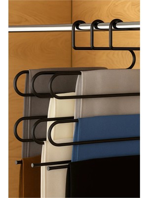 Mikasso Siyah 5 Bölmeli Metal Elbise Askısı - Giysi Pantalon Fular Kıyafet Gardrop Düzenleyici Organizer Met