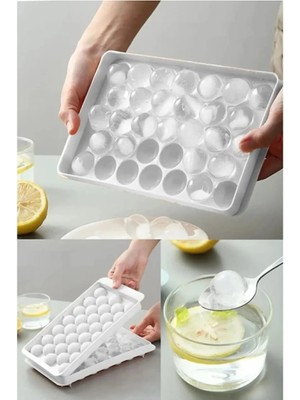 Mikasso Küre Buz Kalıbı Kapaklı Yuvarlak Buzluk Kokteyl Sunum Buz Kabı Plastik