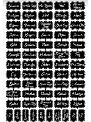 Mikasso Siyah 107 Adet Baharat Bakliyat Kuruyemiş Kavanoz Sticer Etiketi Ahşap