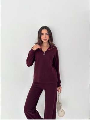 Win Moda Selanik Kumaş Eşofman Takımı Kadın | Knit Tracksuit Women | Fermuarlı Rahat Fit Set