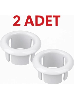 Mikasso 2 Adet Beyaz Lavabo Taşma Yüzüğü | Evye Taşma Deliği Kapağı | Plastik Gider Aksesuarı Uyumlu