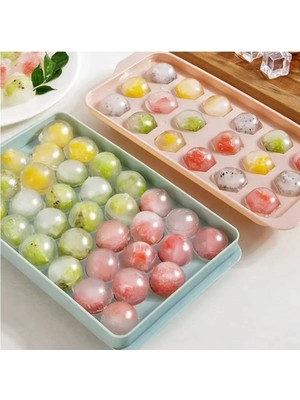 Mikasso Küre Buz Kalıbı Kapaklı 33 Hazneli Yuvarlak Buz Kalıbı Buzlu Meyve Dondurucu Kokteyl Sunumu - Pembe