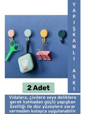 Mikasso Iz Bırakmaz Montaj Gerektirmez Mutfak Banyo Ev Ofis Kendinden Yapışkanlı Renkli Duvar Askısı 2 Adet