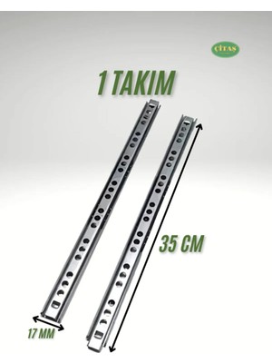 Mikasso 35 cm Bilyeli Klavye Çekmece Rayı (1.7 cm Genişlik) Metalik