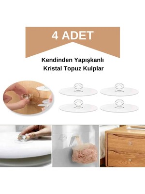 Mikasso 4lü Çok Amaçlı Kristal Topuz Kendinden Yapışkanlı Çekmece Kulpu 4lü Yapışkan Askı Tutucu Düzenleyici