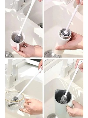 Mikasso Silikon Uzun Saplı Bardak Kavanoz Cam Şişe Biberon Temizleme ve Yıkama Fırçası Plastik Çok Renkli