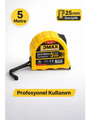 Mikasso Profesyonel Şerit Metre 5 Metre – 25 mm Genişlik, Kilitli, Dayanıklı Gövde 5 M
