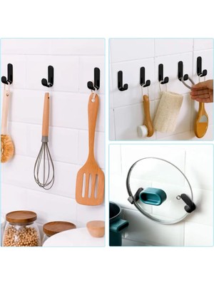 Mikasso 3 Adet, Kendinden Yapışkanlı, Siyah, Plastik Çok Amaçlı Duvar Askıları (J-Şekilli) Plastik Siyah