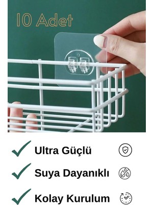 Mikasso 10 Adet Ultra Güçlü Yapışkanlı Kanca, Şeffaf Yapışkanlı Mutfak Banyo Askısı, MT114 Turuncu