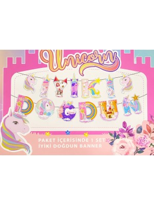 Çavuş E-Ticaret Unicorn Iyi Ki Doğdun Karakterli Yazılı Banner Doğum Günü