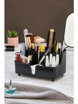 Mikasso Line 6' Bölmeli Makyaj Organizeri Plastik 22 x 12 Siyah Tr