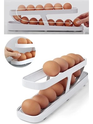 Mikasso 2 Katlı Otomatik Buzdolabı Yumurta Standı Yumurtalık Rafı Plastik Beyaz