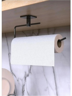 Mikasso Siyah Kağıt Rulo Havluluk Peçetelik Yapışkanlı Tasarım Askı Siyah Çelik