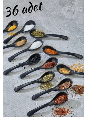 Mikasso 36 Adet Siyah Servis ve Baharat Kaşığı - Kahvaltılık Bal Kaşığı Şeker Reçel Servis Kaşığı Çelik Siya