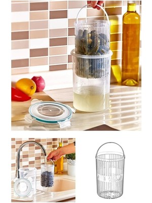 Mikasso Kilit Kapaklı 2 Bölmeli Zeytin,turşu ve Erzak Saklama Kabı ( G-16 ) Plastik Beyaz