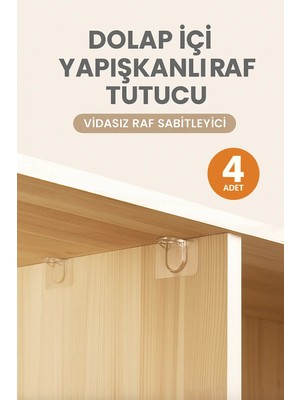 Mikasso Dolap Içi Yapışkanlı Raf Tutucu, Raf Sabitleyici, Yapışkanlı Raf Sabitleyici 4 Adet Plastik Beyaz Cn