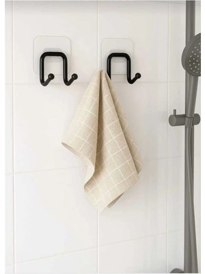 Mikasso Güçlü Yapışkanlı Çift Kancalı Banyo ve Mutfak Askısı | Metal Duvar Askılık Organizeri ( 2 Adet ) Siy