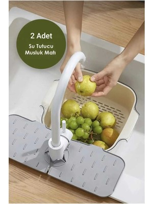 Mikasso 2 Adet Elastik Musluk Matı Su Tutucu Düzenleyici Silikon Kaydırmaz Mutfak Banyo Lavabo Tezgah Matı
