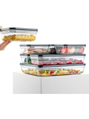 Mikasso 4 Parça Buzdolabı Düzenleyici Difriz-Mikrodalga Uyumlu Saklama Kabı 1X2600M 1X1200M 2X500M Antrasit