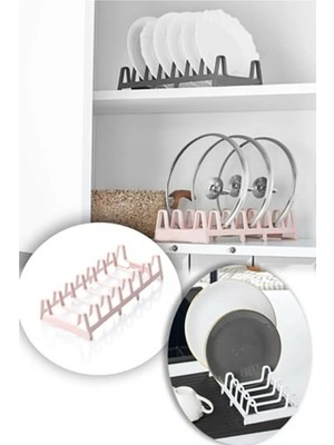 Mikasso Tencere Kapağı Organizeri - 6 Bölmeli Tencere Kapak Rafı Plastik 10 x 15 Beyaz Tr