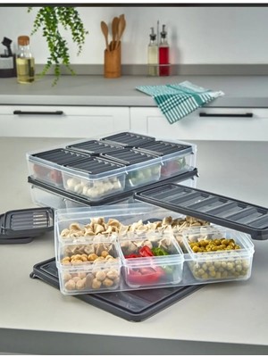 Mikasso 6 Bölmeli Vakumlu Saklama Kabı, Sızdırmaz ve Pratik Kahvaltılık Saklama Seti Plastik 20 x 30 Tr