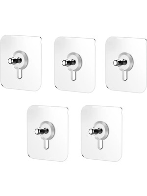 Mikasso Güçlü Plastik Yapışkanlı 6mm Hanger Vidalı Eşya Ürün Raf Tutucu Askılık 5 Adet -Şeffaf AL4263 Beyaz