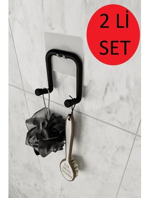 Mikasso Yapışkanlı 2 Adet Çift Kancalı Banyo Mutfak Askısı Metal Askılık Duvar Askı Organizer Siyah